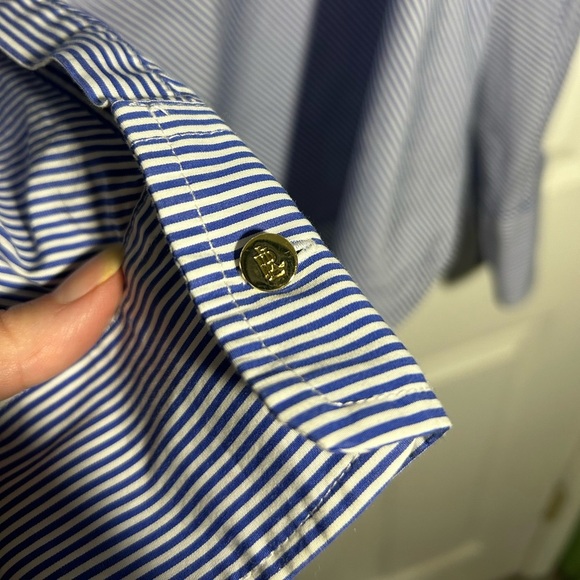 Lauren Ralph Lauren LRL Ruffle Collar Blue Striped Off-Shoulder Top Size 10. - Picture 10 of 12